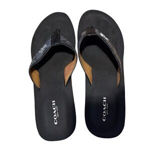 Coach Women’s Black Jolene Calf Platform Flip Flop Sandals, size 9.5
